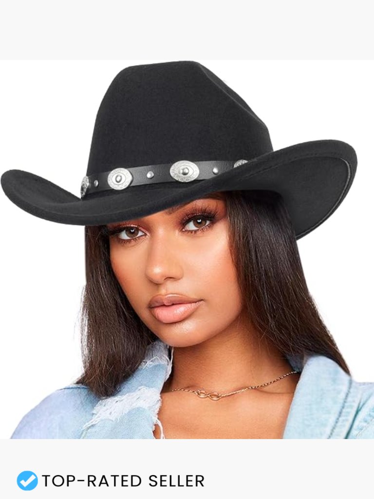 Felt Cowboy Hat With Rhinestones And Buckle Belt, Adjustable Western Fedora,